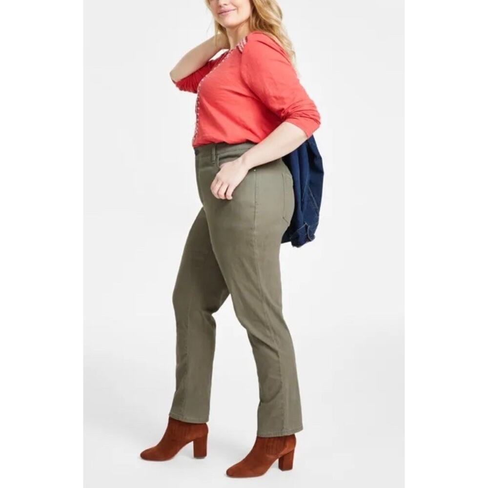Style & Co Women's High Rise‎ Straight Leg Slimming Pocket Olive Green Size 18